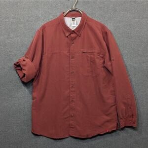 North Face Button Shirt Mens XL Performance Modal Poly Maroon Roll Tab